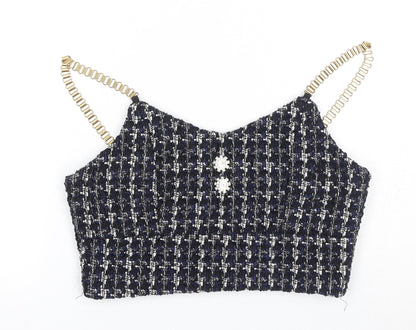 Fashion Womens Multicoloured Geometric Cotton Cropped Tank Size M V-Neck - Chain Strap