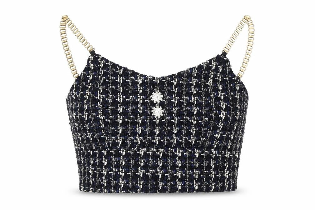 Fashion Womens Multicoloured Geometric Cotton Cropped Tank Size M V-Neck - Chain Strap