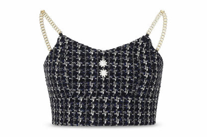 Fashion Womens Multicoloured Geometric Cotton Cropped Tank Size M V-Neck - Chain Strap