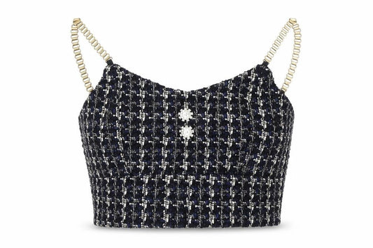 Fashion Womens Multicoloured Geometric Cotton Cropped Tank Size M V-Neck - Chain Strap