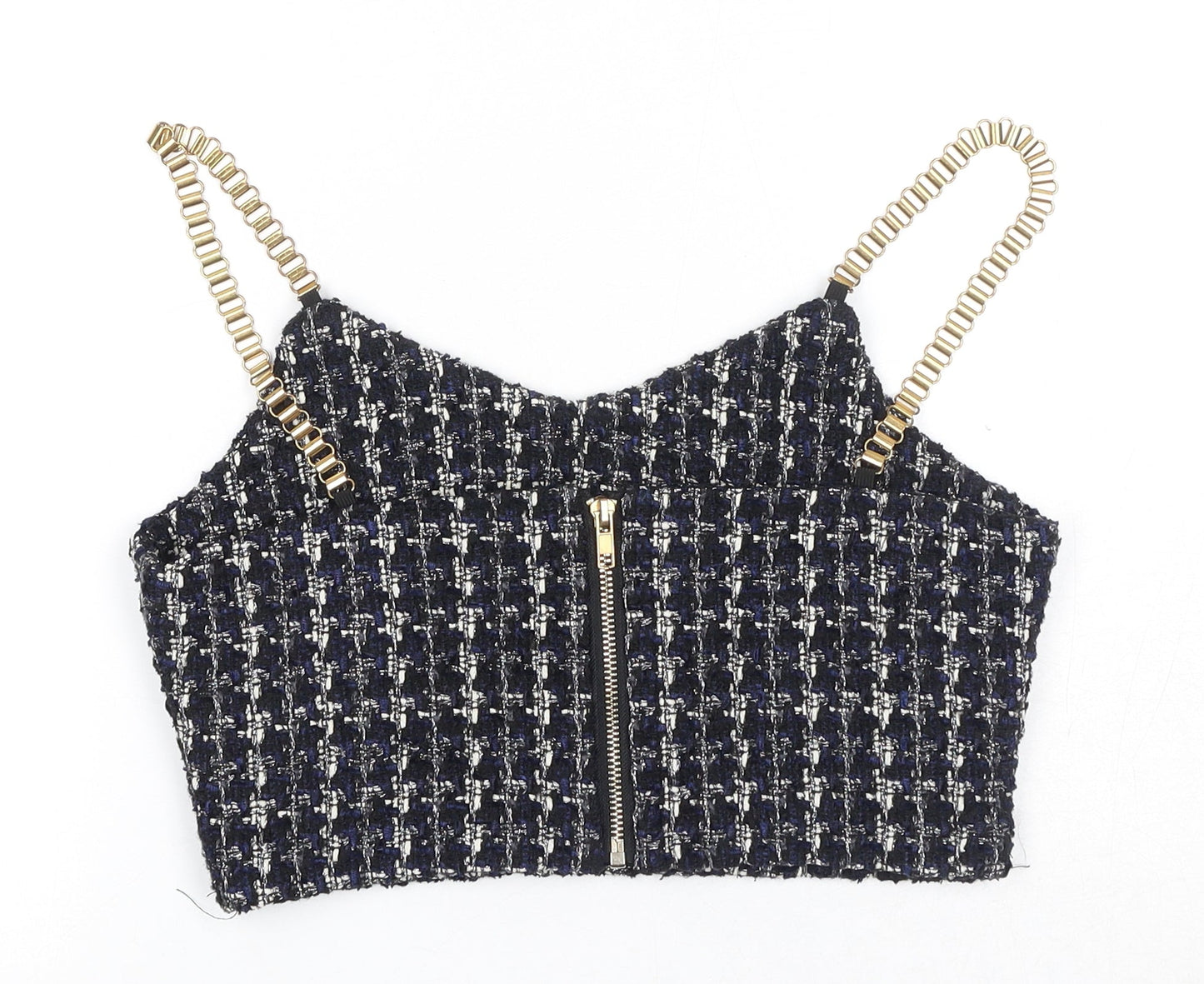 Fashion Womens Multicoloured Geometric Cotton Cropped Tank Size M V-Neck - Chain Strap
