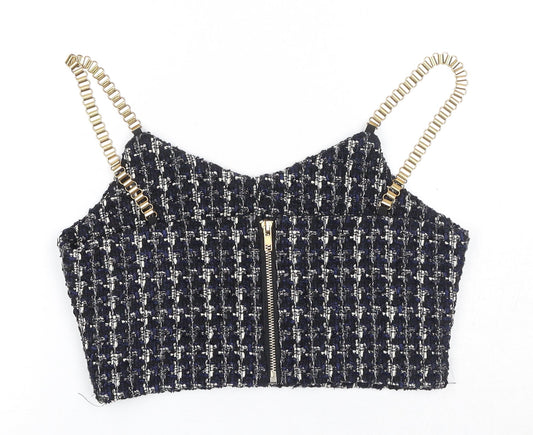 Fashion Womens Multicoloured Geometric Cotton Cropped Tank Size M V-Neck - Chain Strap