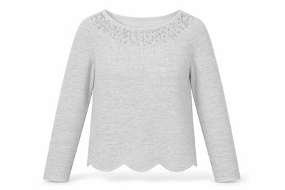 Front view of Camaieu women’s grey round neck acrylic jumper, size S