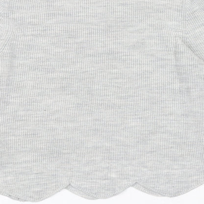 Brand and care label for Camaieu women’s grey round neck acrylic jumper, size S