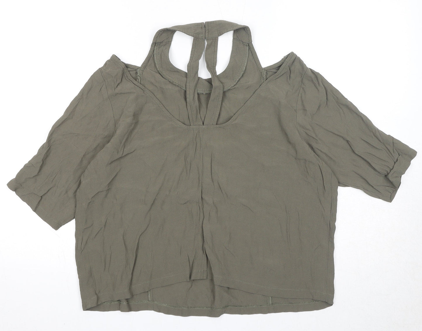 Light Before Dark Womens Green Viscose Basic Blouse Size M Round Neck