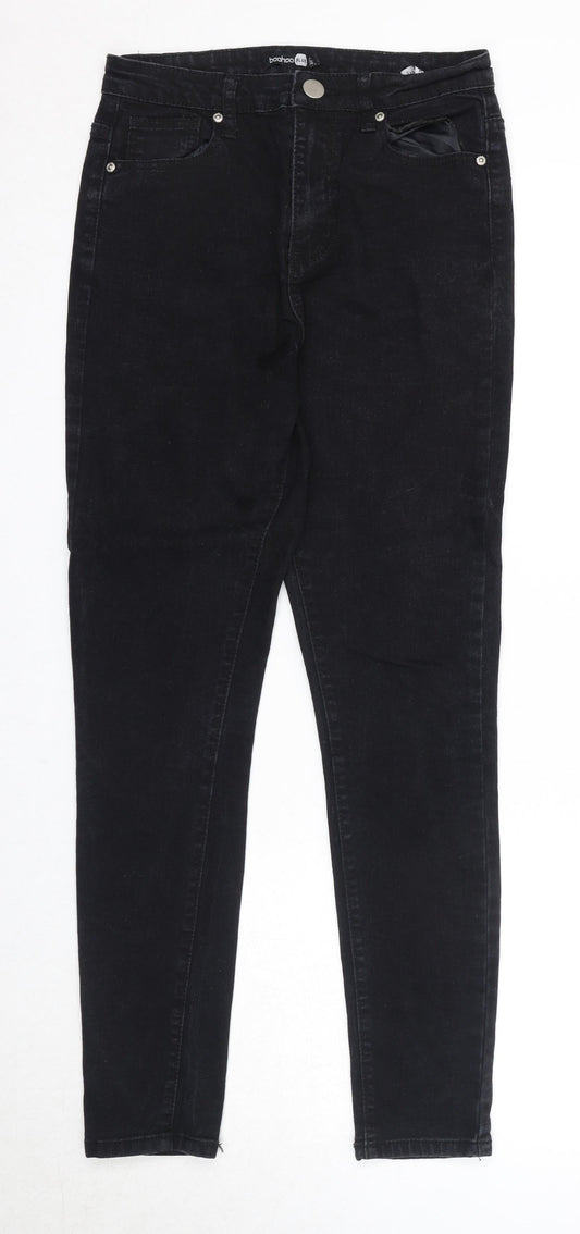 Boohoo Womens Black Cotton Skinny Jeans Size 10 Regular Zip