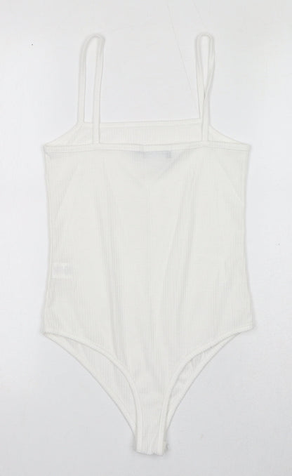 PRETTYLITTLETHING Womens White Polyester Bodysuit One-Piece Size 10 Snap