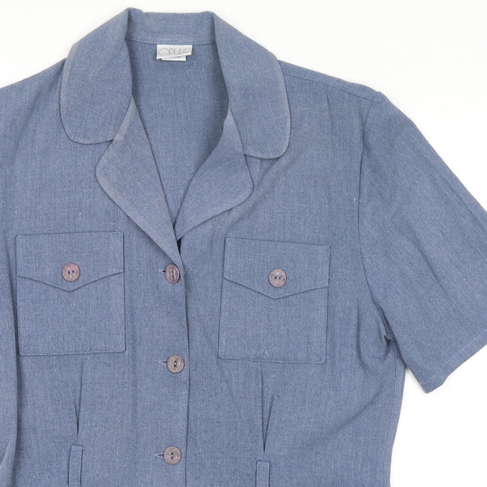 Womens UK Size 12 OPUS Blue Basic Button-Up
