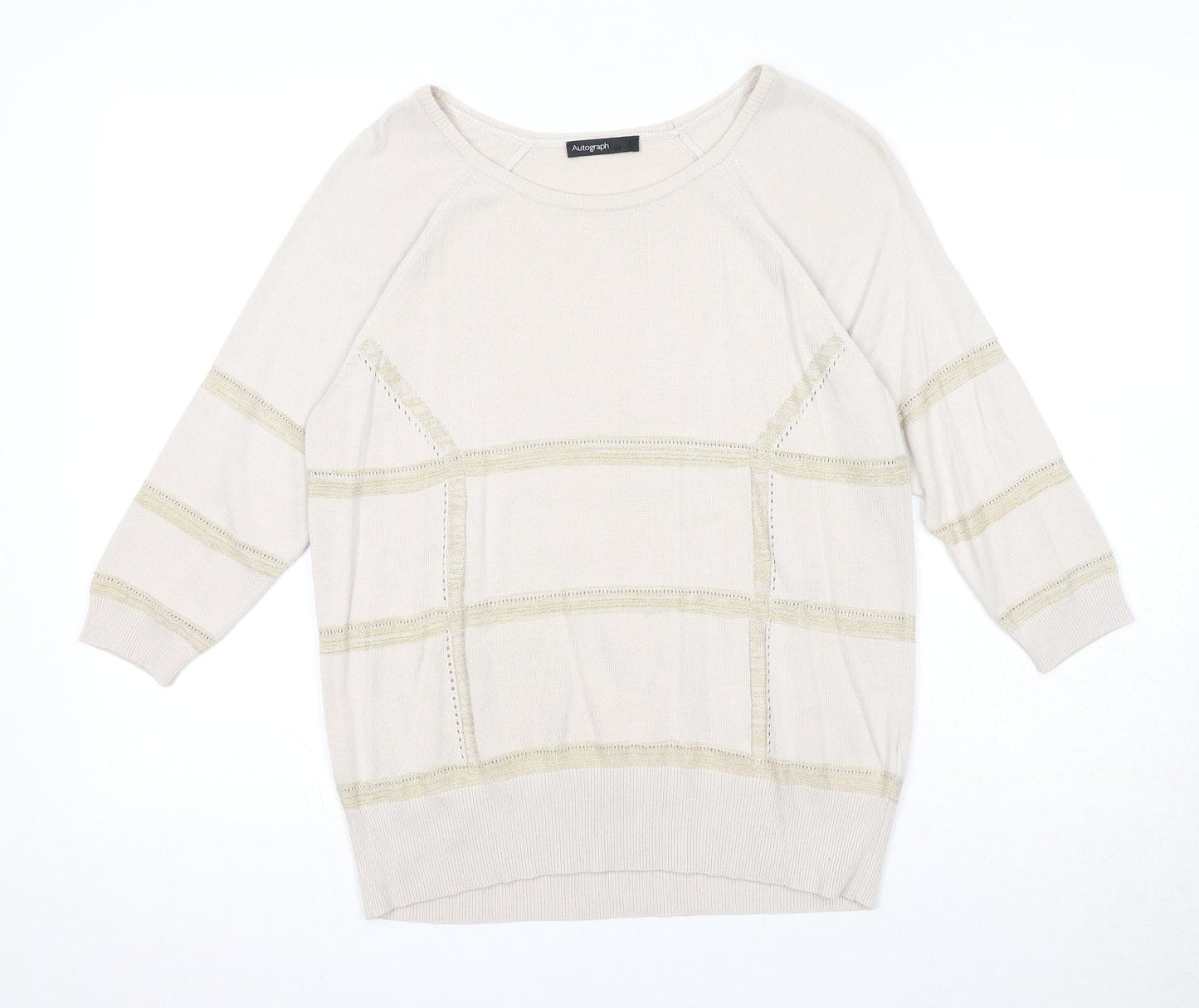 Autograph Womens Beige Round Neck Acrylic Pullover Jumper Size 12