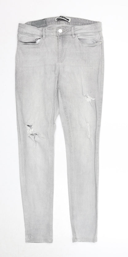 Noisy may Womens Grey Cotton Skinny Jeans Size 30 in Regular Zip
