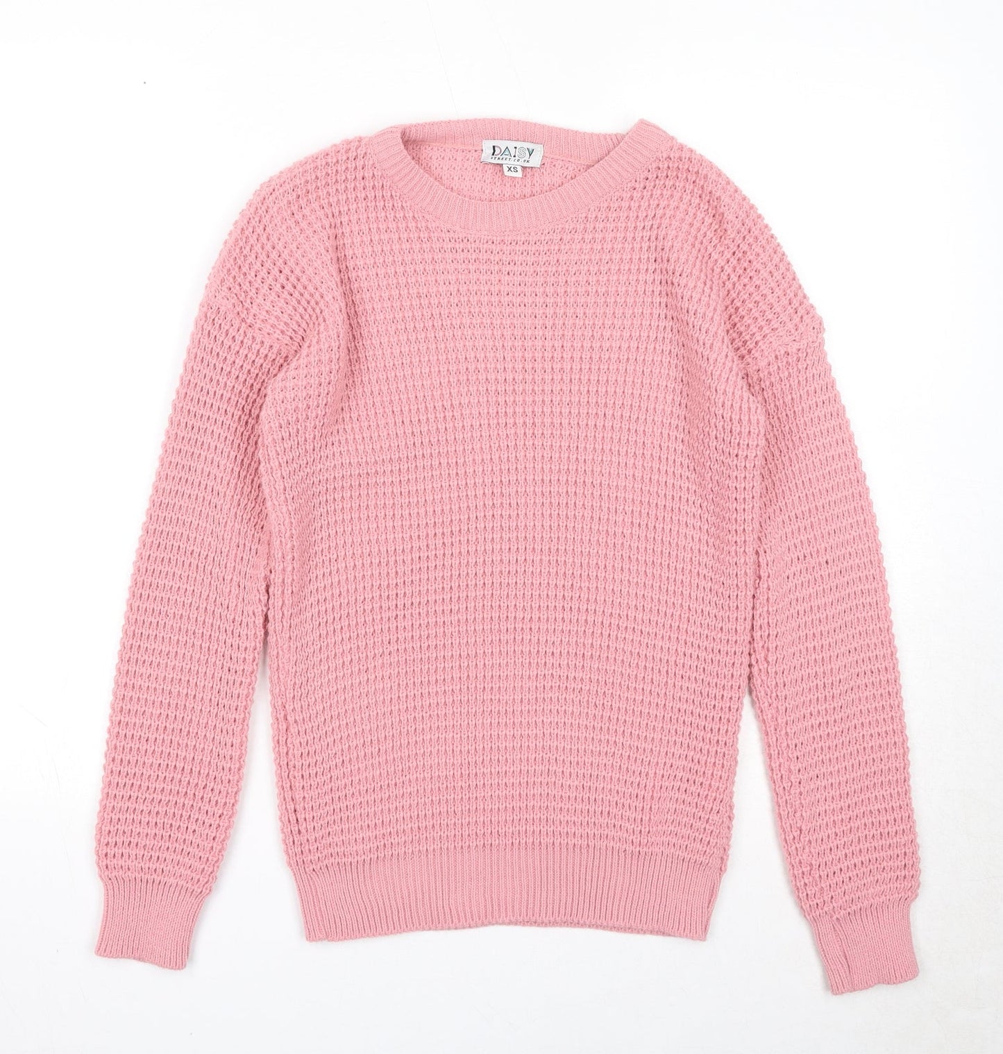 Daisy Street Womens Pink Round Neck Acrylic Pullover Jumper Size XS