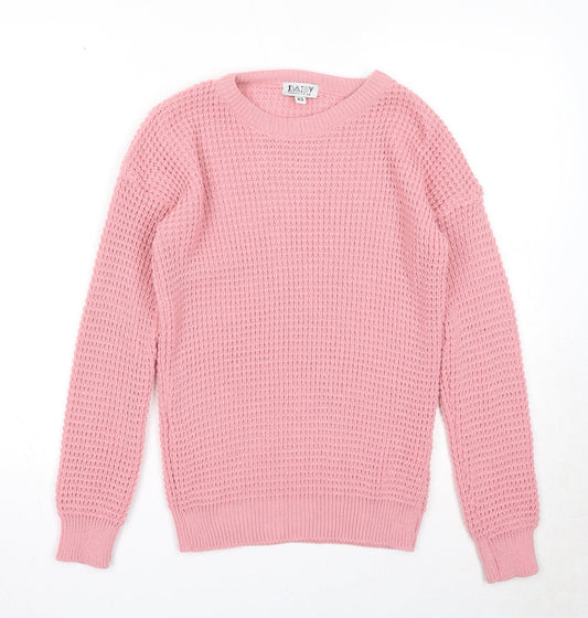 Daisy Street Womens Pink Round Neck Acrylic Pullover Jumper Size XS