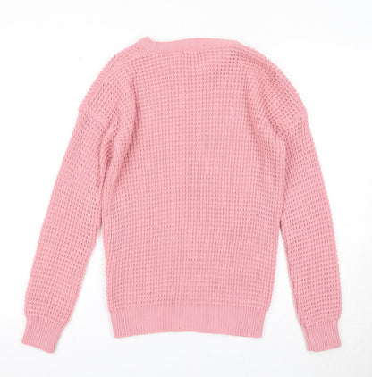 Daisy Street Womens Pink Round Neck Acrylic Pullover Jumper Size XS