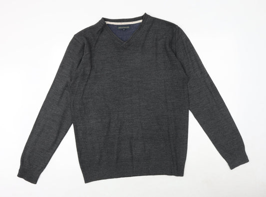 Industrialize Mens Grey V-Neck Acrylic Pullover Jumper Size L Long Sleeve