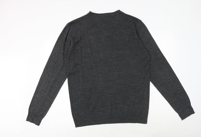 Industrialize Mens Grey V-Neck Acrylic Pullover Jumper Size L Long Sleeve