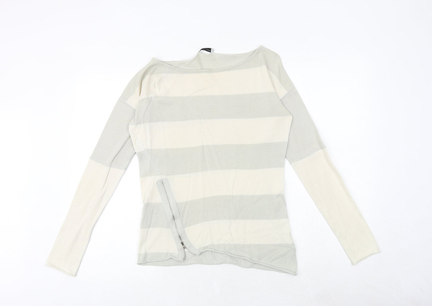 Hunkydory Womens Green Boat Neck Striped 100% Cotton Pullover Jumper Size XS