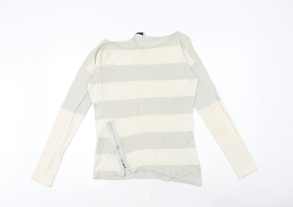Hunkydory Womens Green Boat Neck Striped 100% Cotton Pullover Jumper Size XS