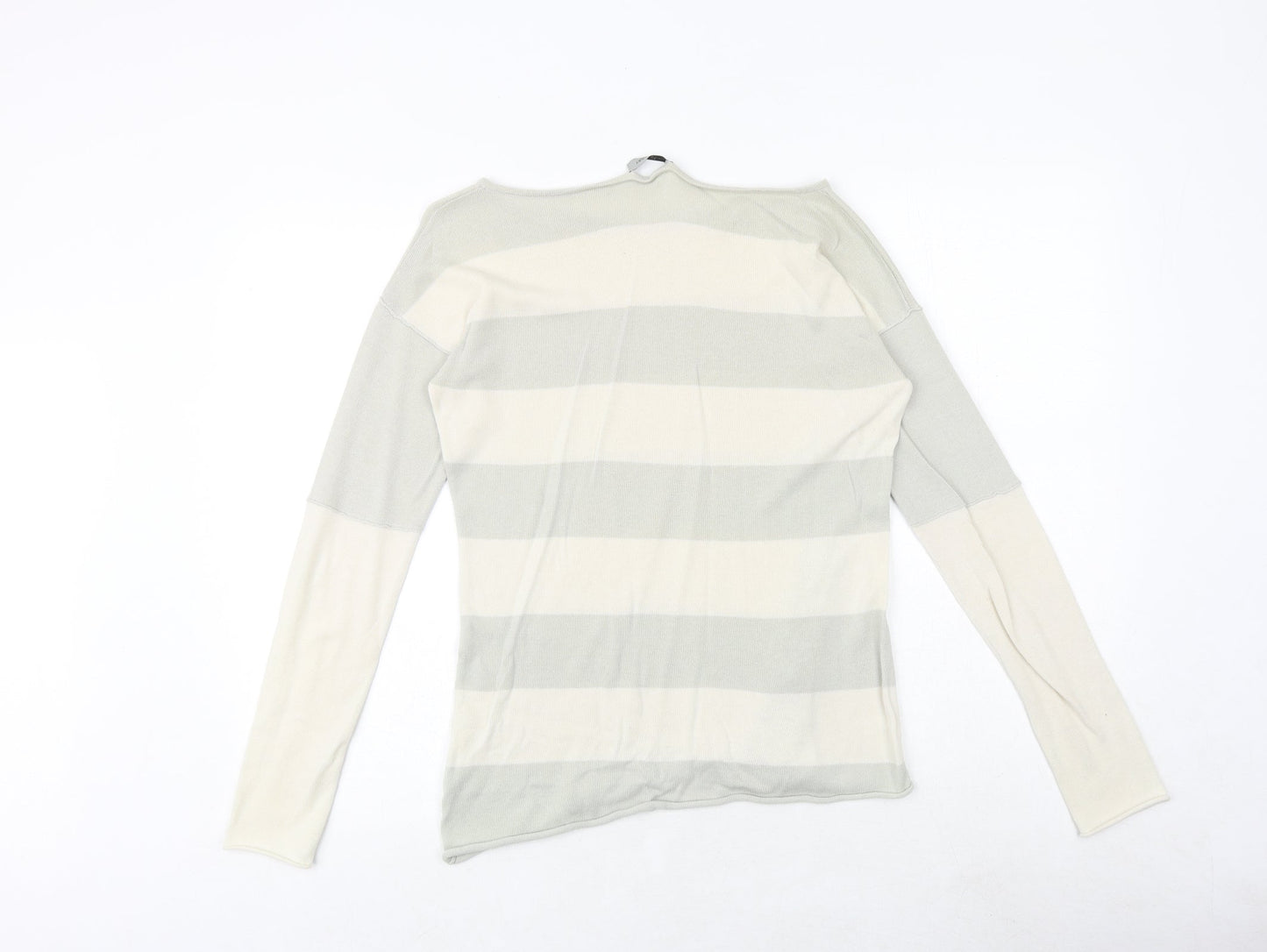 Hunkydory Womens Green Boat Neck Striped 100% Cotton Pullover Jumper Size XS