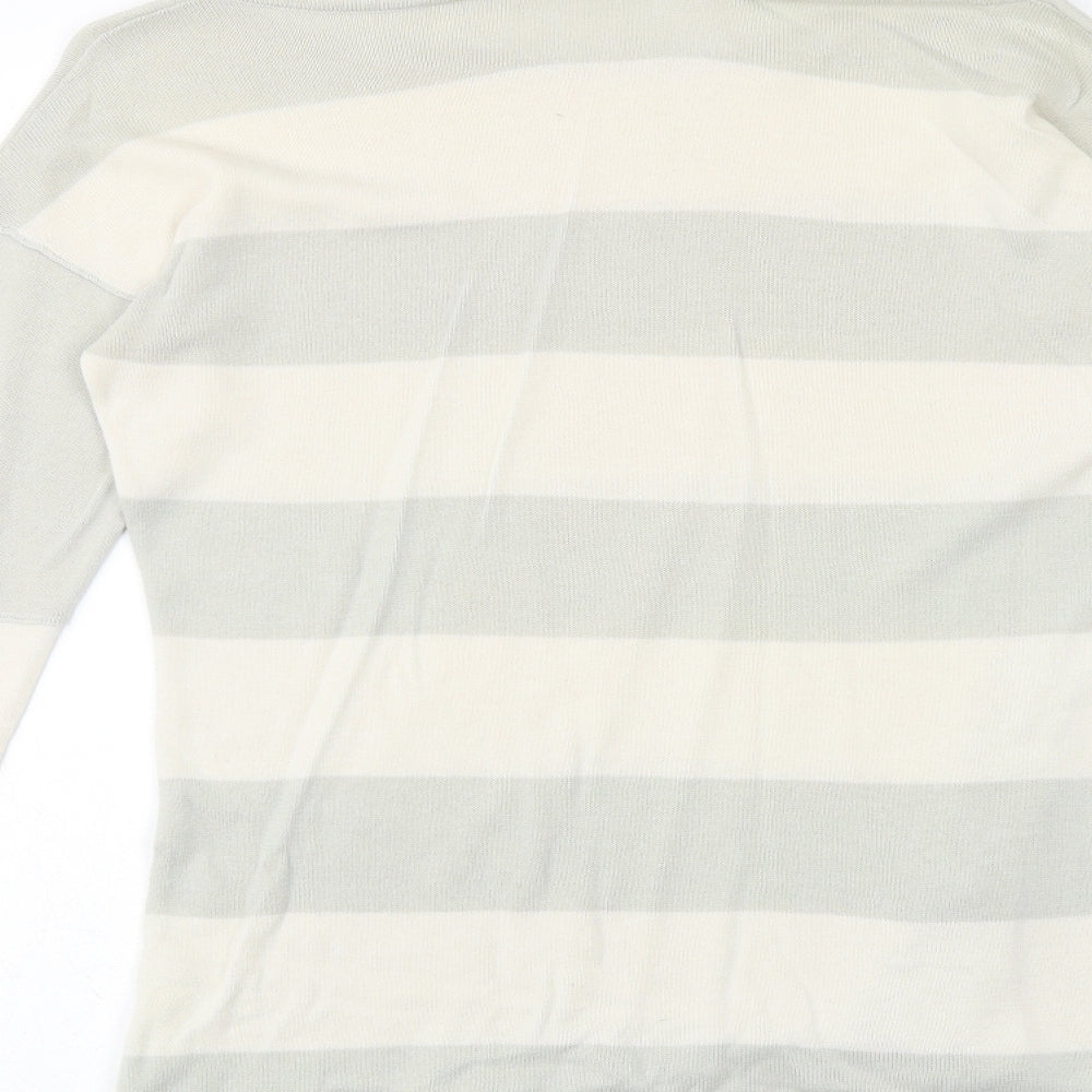 Hunkydory Womens Green Boat Neck Striped 100% Cotton Pullover Jumper Size XS