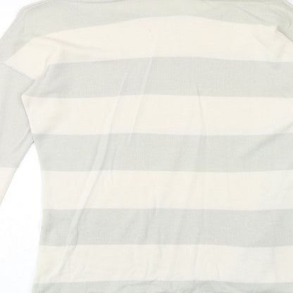 Hunkydory Womens Green Boat Neck Striped 100% Cotton Pullover Jumper Size XS