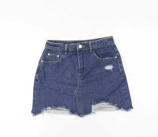 Missguided Womens Blue Cotton Mini Skirt Size 27 in Zip