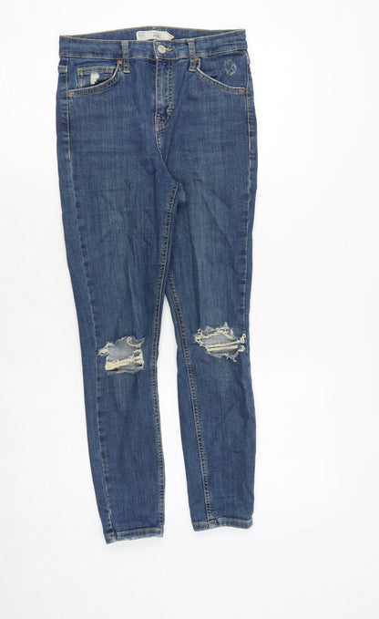 Topshop Womens Blue Cotton Skinny Jeans Size 28 in Regular Zip