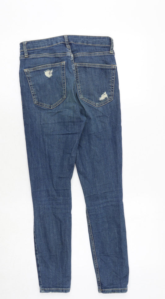Topshop Womens Blue Cotton Skinny Jeans Size 28 in Regular Zip
