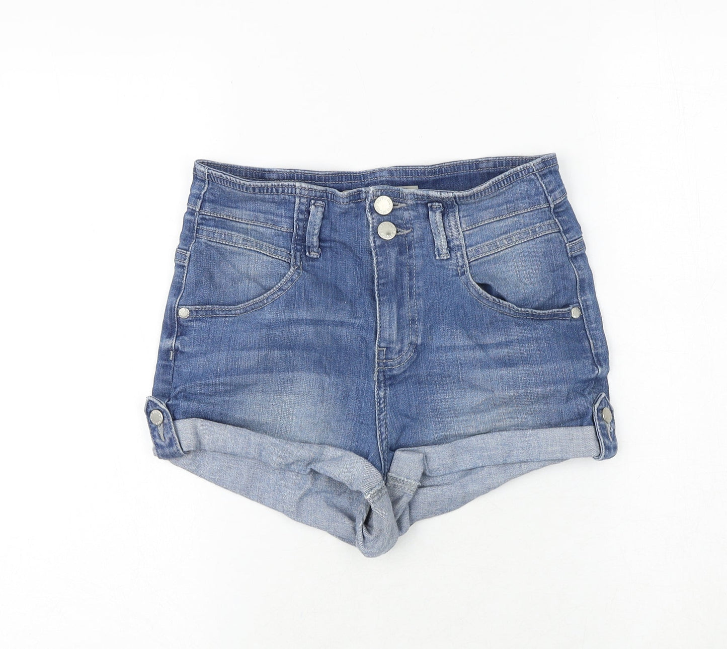 Topshop Womens Blue Cotton Hot Pants Shorts Size 28 Regular Zip