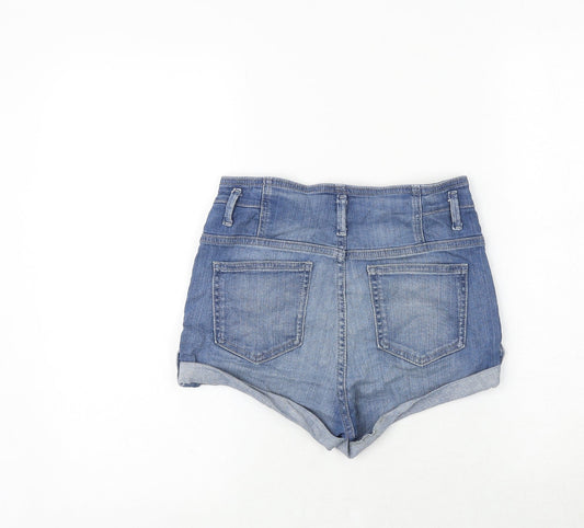 Topshop Womens Blue Cotton Hot Pants Shorts Size 28 Regular Zip