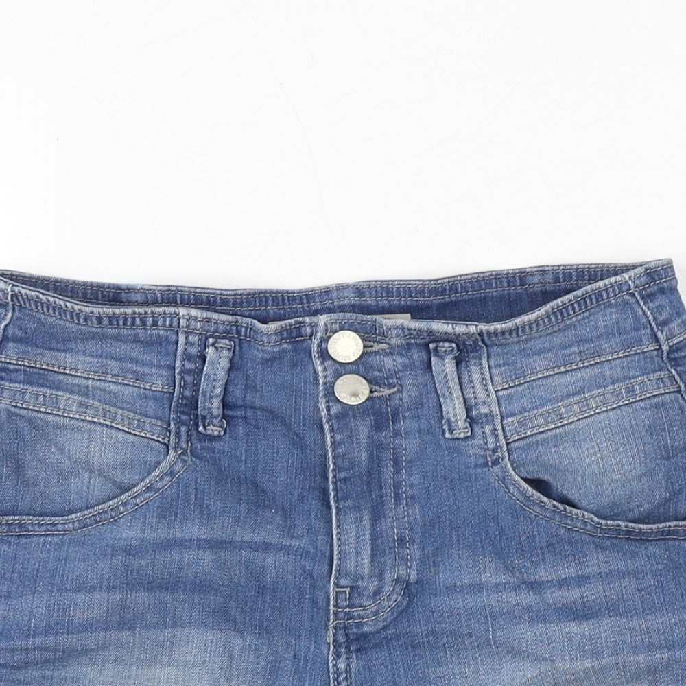 Topshop Womens Blue Cotton Hot Pants Shorts Size 28 Regular Zip