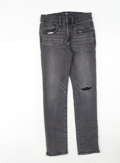 Gap Girls Grey Cotton Skinny Jeans Size 8 Years Regular Zip - Distressed