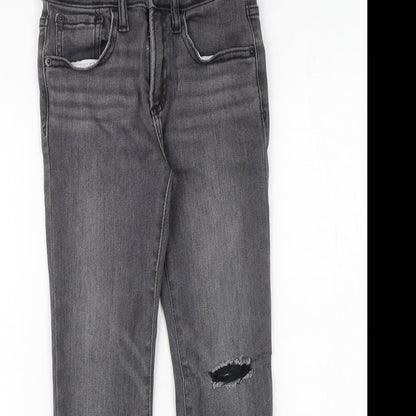 Gap Girls Grey Cotton Skinny Jeans Size 8 Years Regular Zip - Distressed