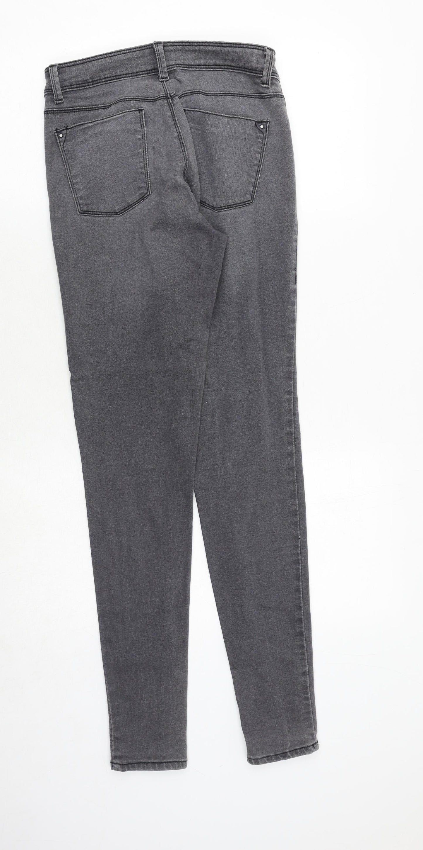 Dorothy Perkins Womens Grey Cotton Skinny Jeans Size 10 Regular Zip