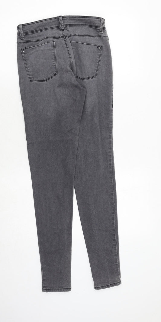 Dorothy Perkins Womens Grey Cotton Skinny Jeans Size 10 Regular Zip