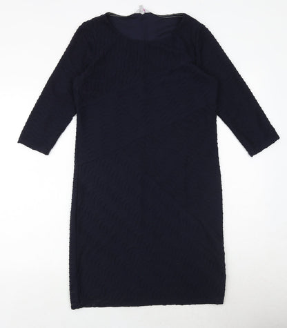 Marks and Spencer Womens Blue Polyester Sheath Size 12 Boat Neck Pullover - Textured