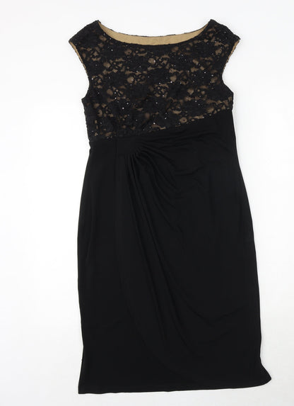 Connected Womens Black Nylon Pencil Dress Size 8 Boat Neck Pullover - Lace Detail