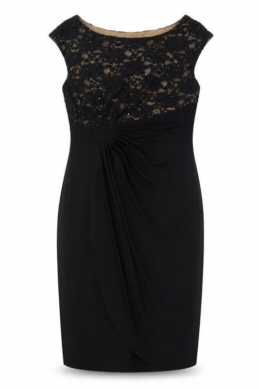 Connected Womens Black Nylon Pencil Dress Size 8 Boat Neck Pullover - Lace Detail