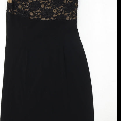 Connected Womens Black Nylon Pencil Dress Size 8 Boat Neck Pullover - Lace Detail