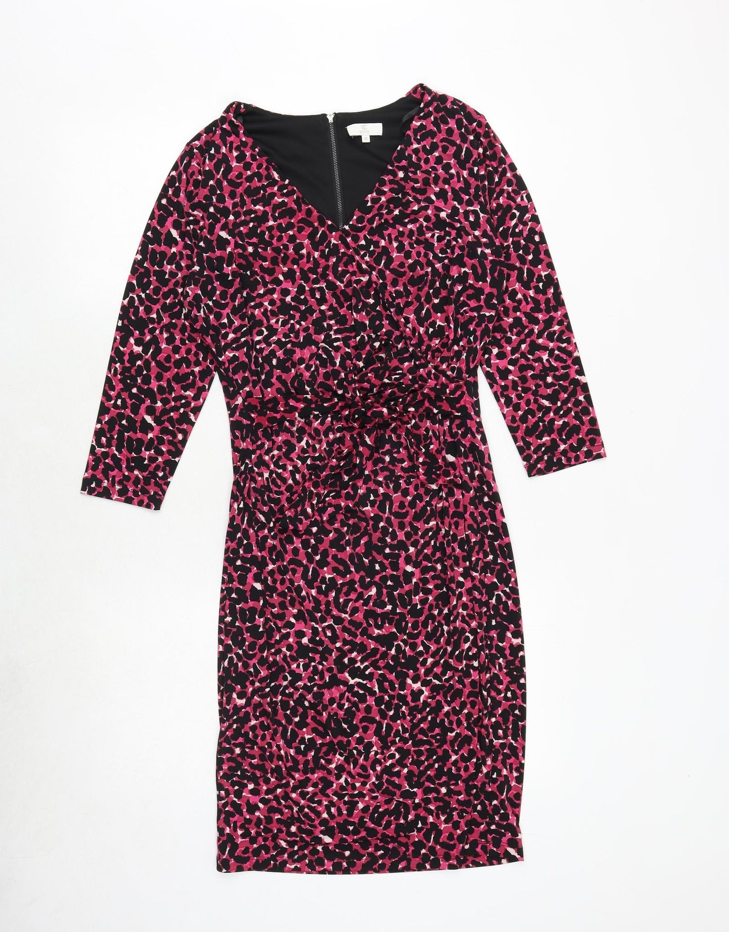 CC Womens Pink Animal Print Polyester Bodycon Size M V-Neck Zip