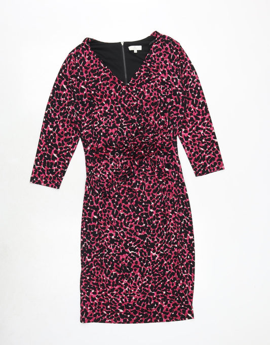 CC Womens Pink Animal Print Polyester Bodycon Size M V-Neck Zip