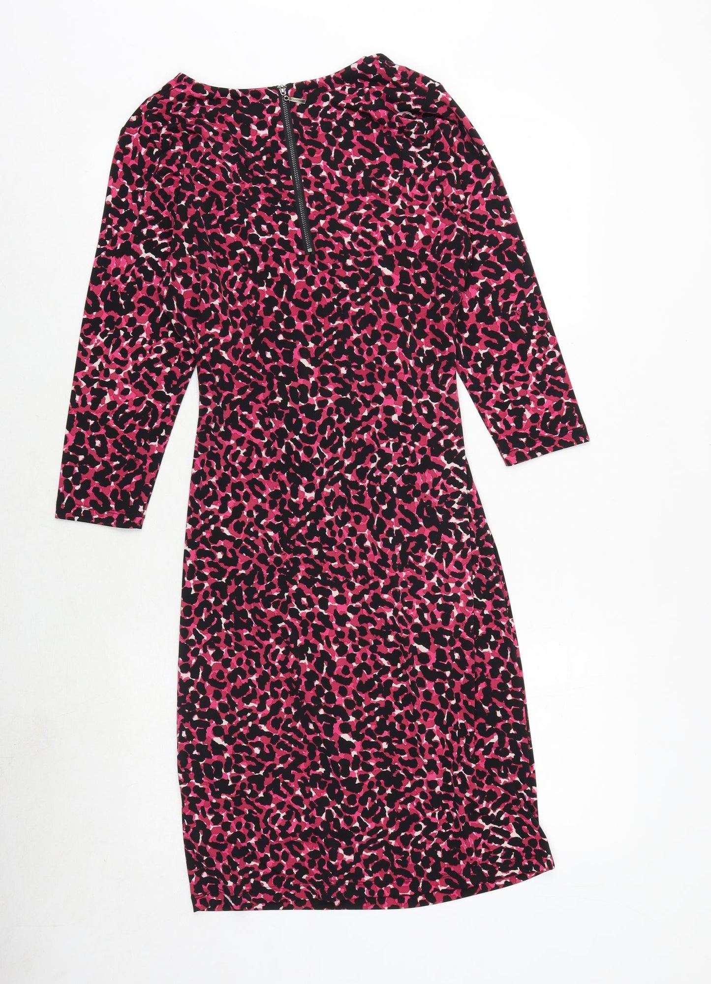 CC Womens Pink Animal Print Polyester Bodycon Size M V-Neck Zip