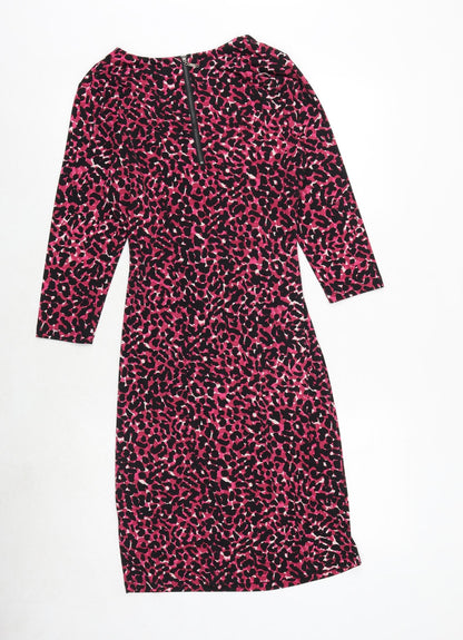 CC Womens Pink Animal Print Polyester Bodycon Size M V-Neck Zip