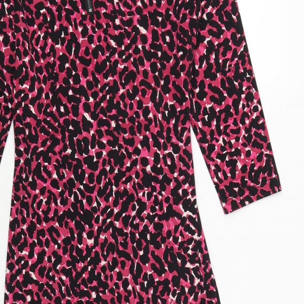 CC Womens Pink Animal Print Polyester Bodycon Size M V-Neck Zip