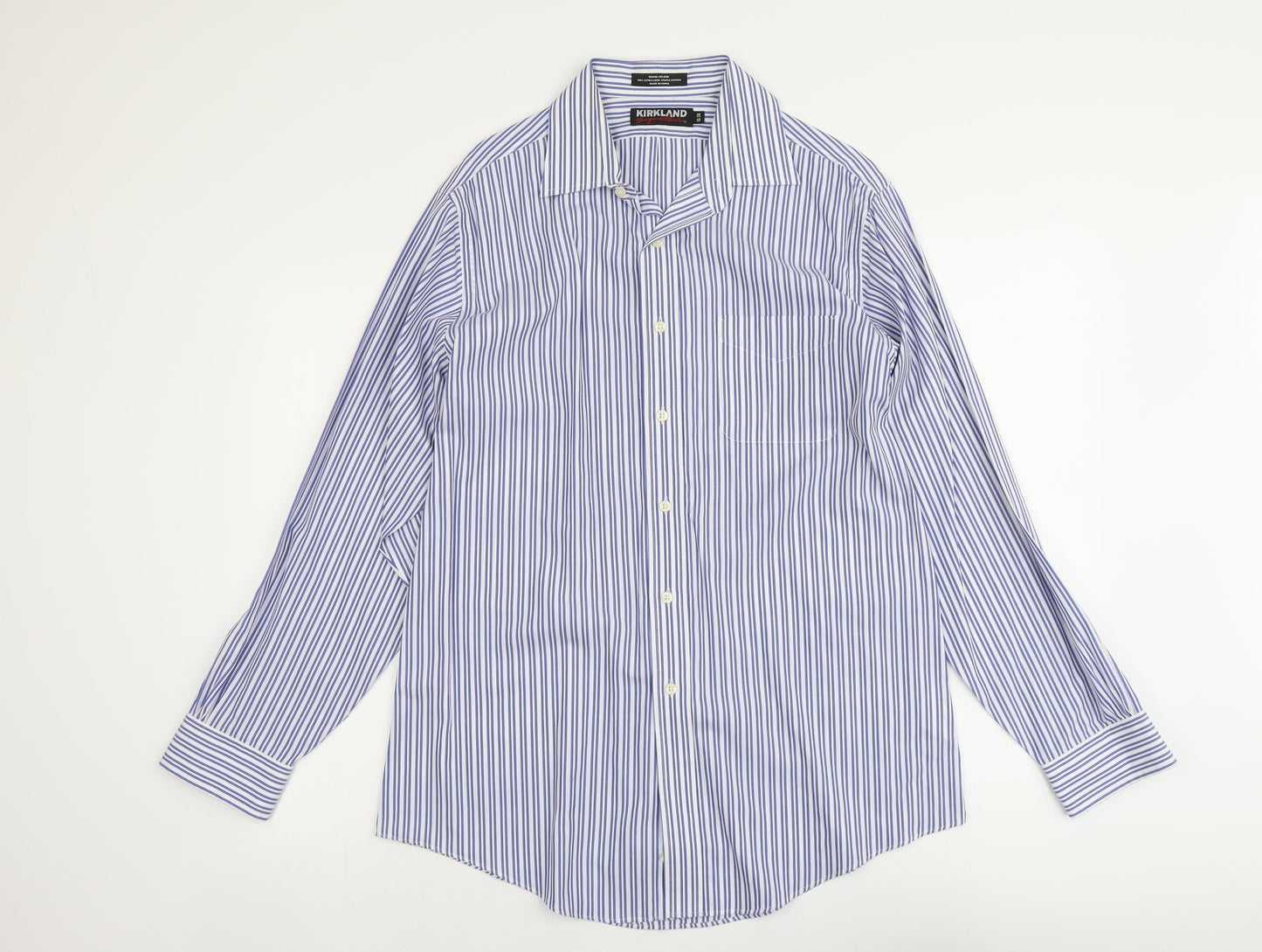 Mens UK Size 16 Kirkland Blue  Button-Up Long Sleeve Casual Shirt