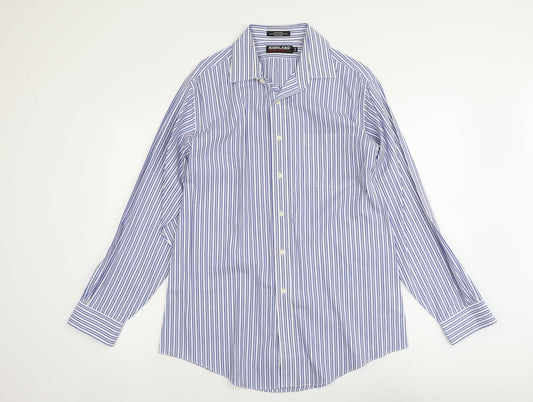 Mens UK Size 16 Kirkland Blue  Button-Up Long Sleeve Casual Shirt