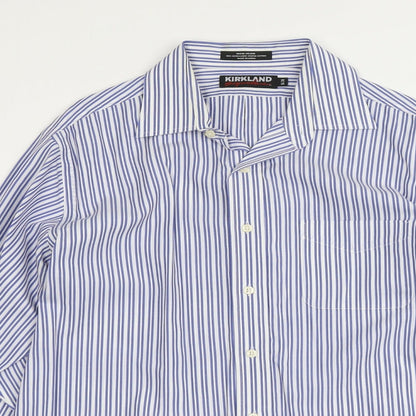 Mens UK Size 16 Kirkland Blue  Button-Up Long Sleeve Casual Shirt