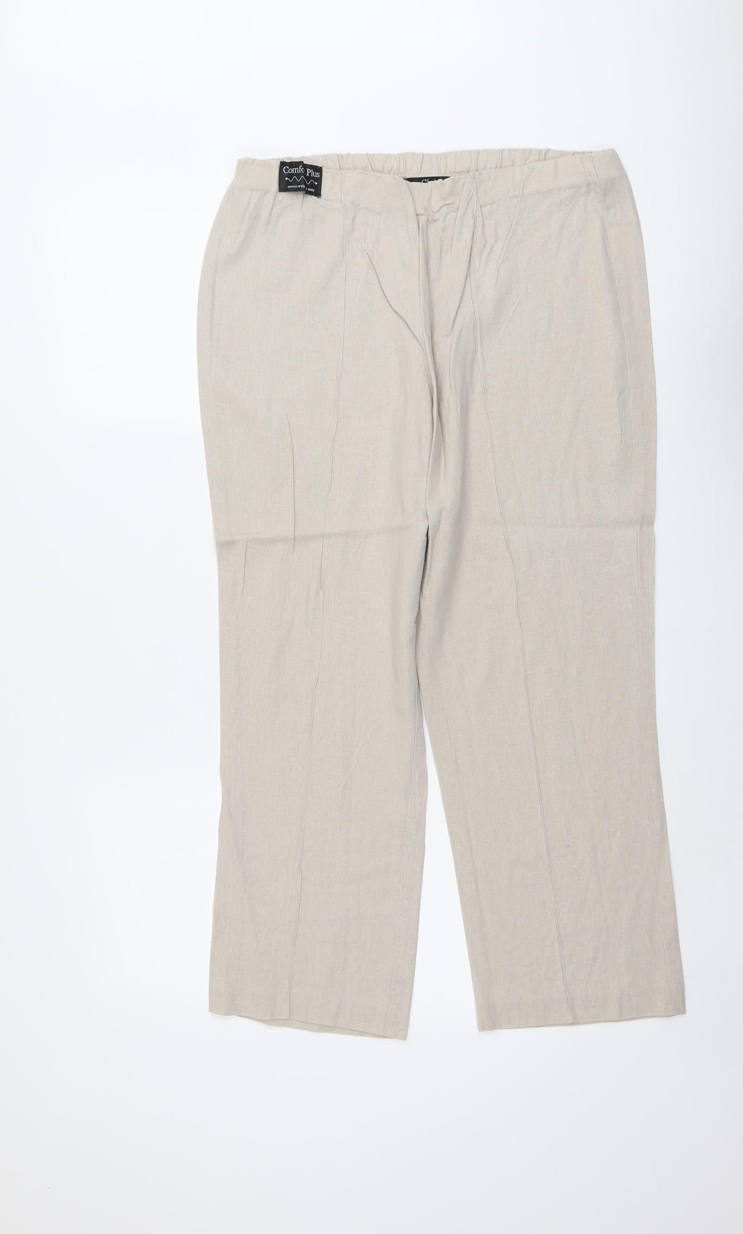 Classic Womens Beige Linen Trousers Size 10 L25 in Regular