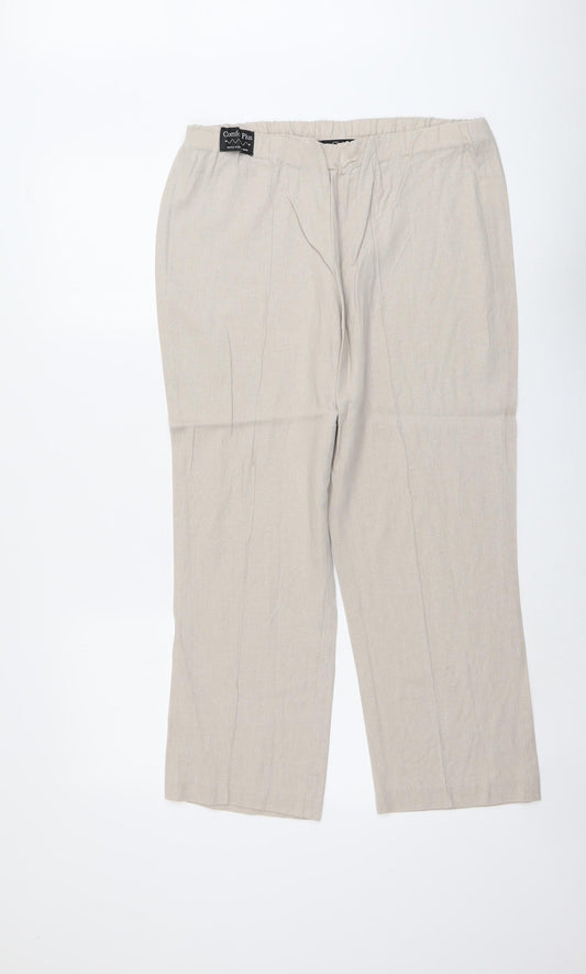 Classic Womens Beige Linen Trousers Size 10 L25 in Regular