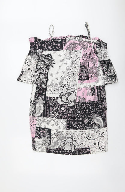 ASOS Womens Multicoloured Paisley Cotton A-Line Size 10 Square Neck Pullover