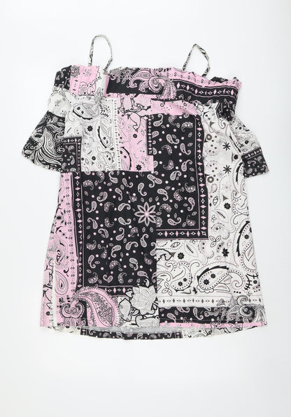 ASOS Womens Multicoloured Paisley Cotton A-Line Size 10 Square Neck Pullover